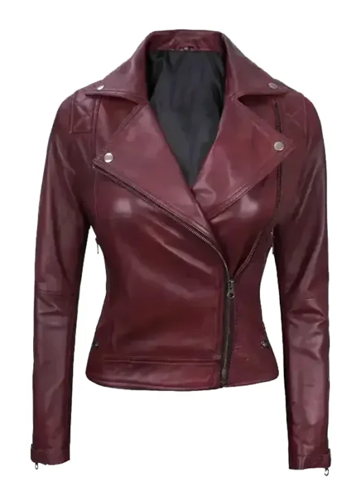 Women's Quilted Motorcycle Maroon Leather Jacket