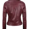 Women's Quilted Motorcycle Maroon Leather Jacket Back