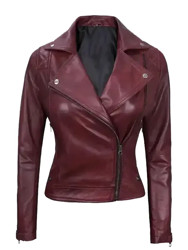 Women’s Quilted Motorcycle Maroon Leather Jacket