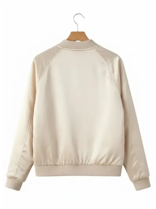 Womens Satin Beige Bomber Jacket Back