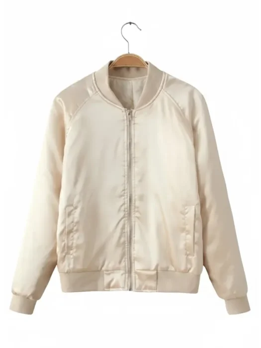 Womens Satin Bomber Beige Jacket
