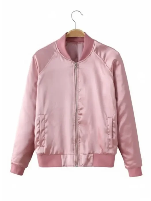 Womens Satin Bomber Pink Jacket
