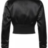 Womens Satin Cropped Black Bomber Jacket Back