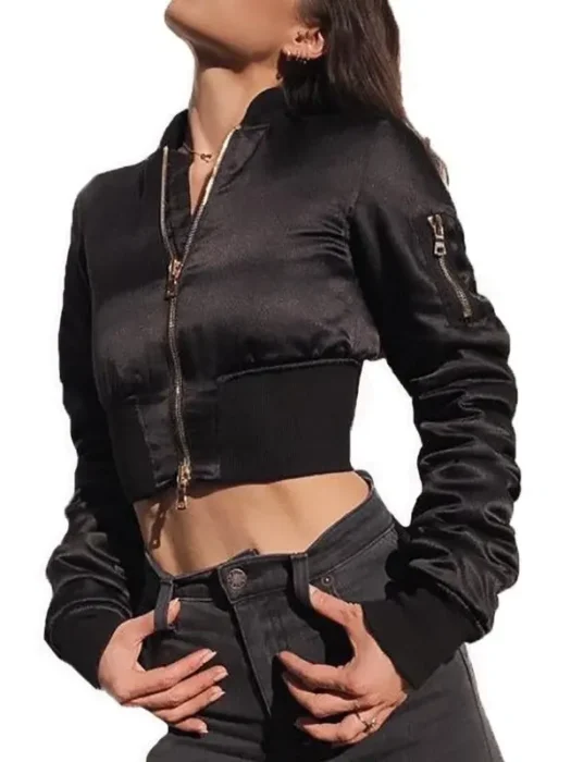 Womens Satin Cropped Bomber Jacket