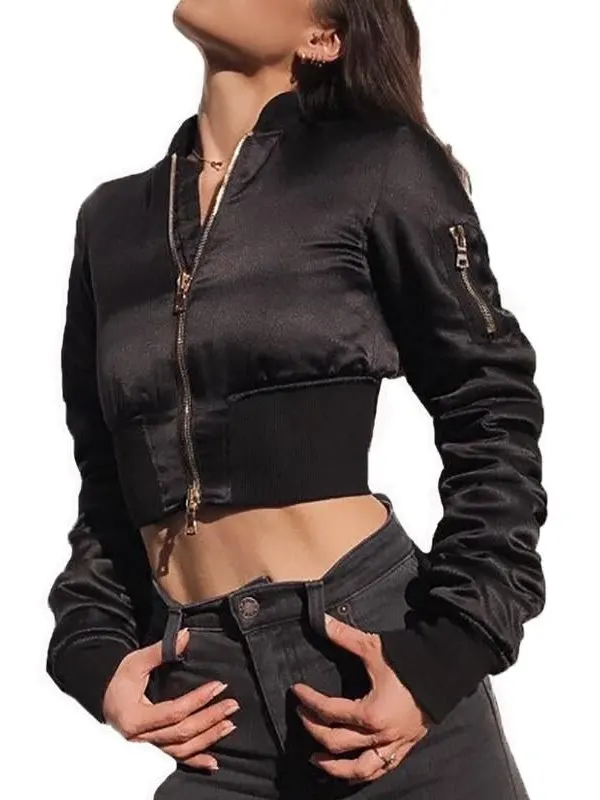 Womens Satin Cropped Bomber Jacket