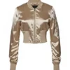 Womens Satin Cropped Golden Bomber Jacket