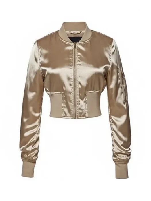 Womens Satin Cropped Golden Bomber Jacket