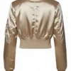 Womens Satin Cropped Golden Bomber Jacket Back