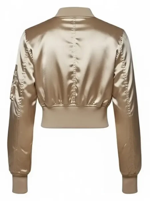 Womens Satin Cropped Golden Bomber Jacket Back