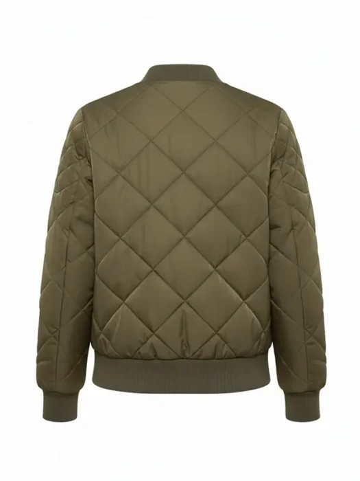 Womens Vintage Olive Green Biker Jacket Back