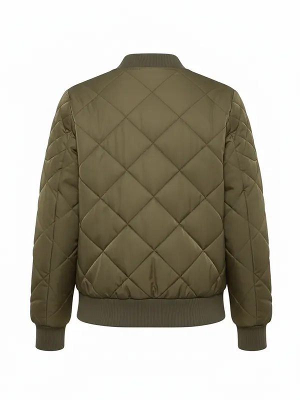 Womens Vintage Olive Green Biker Jacket Back