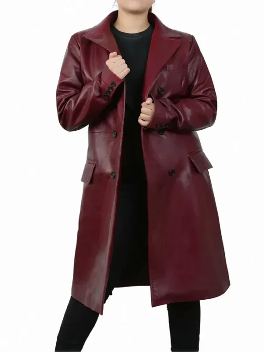 Zendaya Burgundy Trench Leather Coat