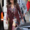 Zendaya Burgundy Trench Leather Coat Burgundy