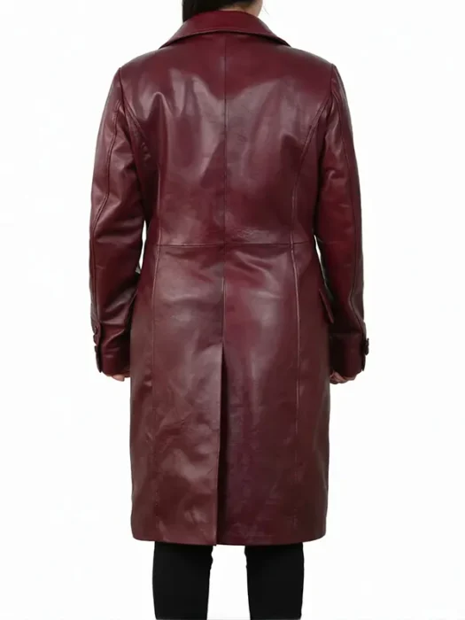 Zendaya Burgundy Trench Leather Coat back