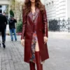 Zendaya Leather Burgundy Coat