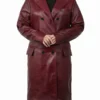 Zendaya Trench Burgundy Leather Coat