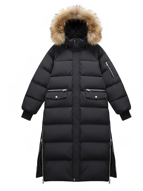 black cotton-paded warm coat women