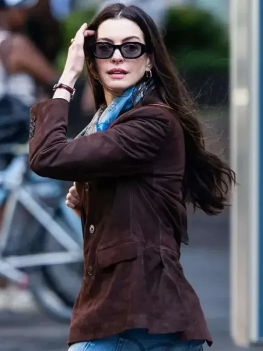 Anne Hathaway The Devil Wears Prada 2 Suede Leather Blazer