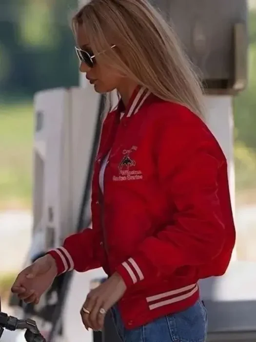 Bella Hadid 2025 Varsity Red Jacket