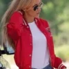 Bella Hadid Varsity Red Jacket
