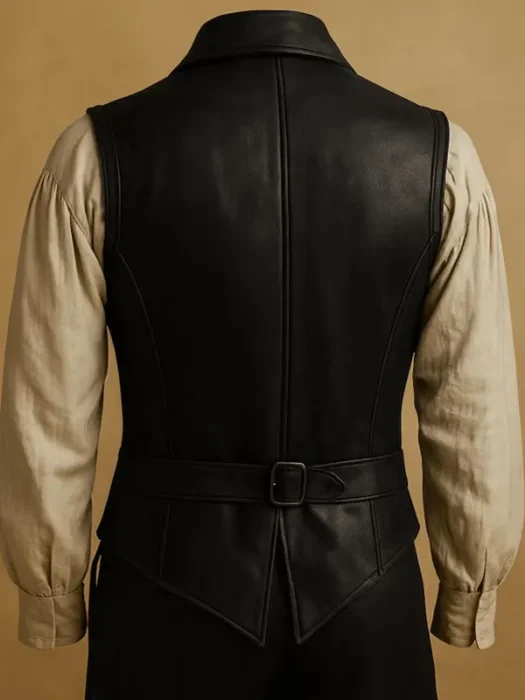 Captain Jack Sparrow Black Leather Vest Back