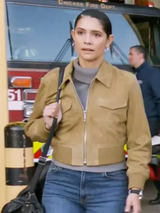 Chicago Fire Miranda Rae Mayo Brown Bomber Suede Jacket