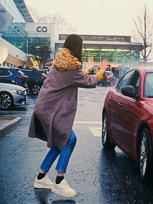 Disclosure Day Emily Blunt Grey Coat Back
