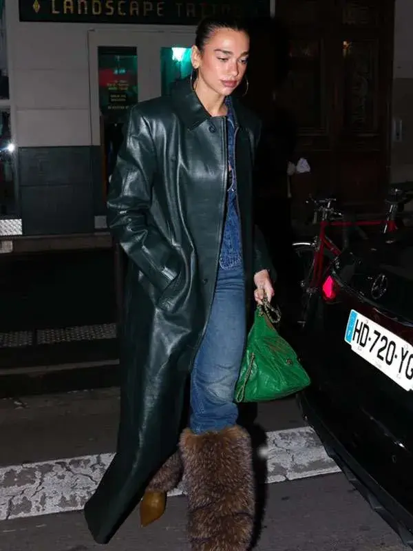 Dua Lipa 2026 Green Leather Coat