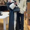Elsa Hosk Black Shearling Leather Coat