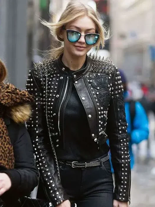 Gigi Hadid Black Studded Leather Jacket