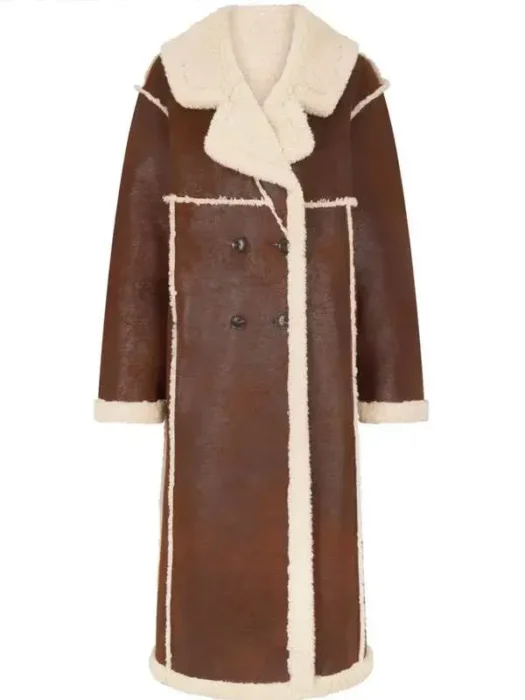 Gigi Hadid NYC 2025 Shearling Brown Leather Coat