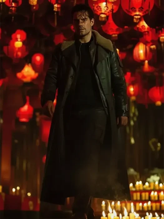 Highlander Henry Cavill Black Shearling Leather Coat