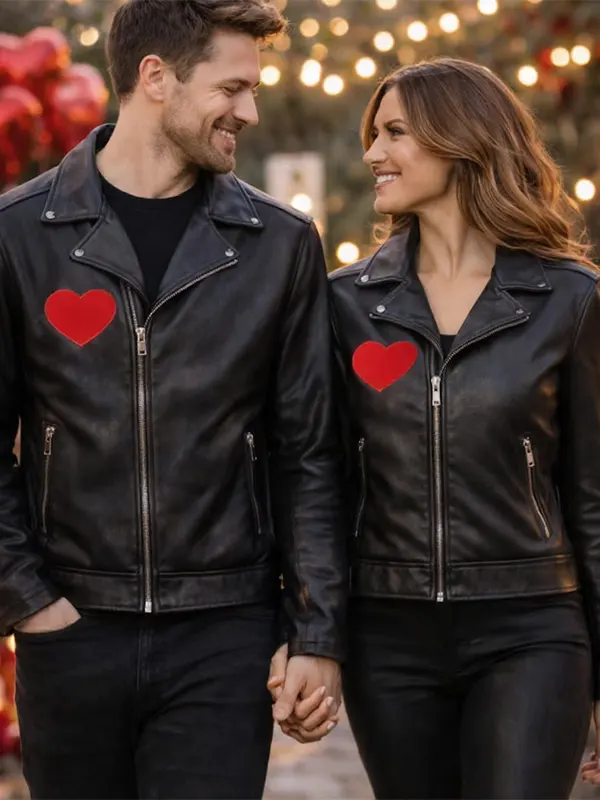 His and Hers Valentine Black Leather Jacket