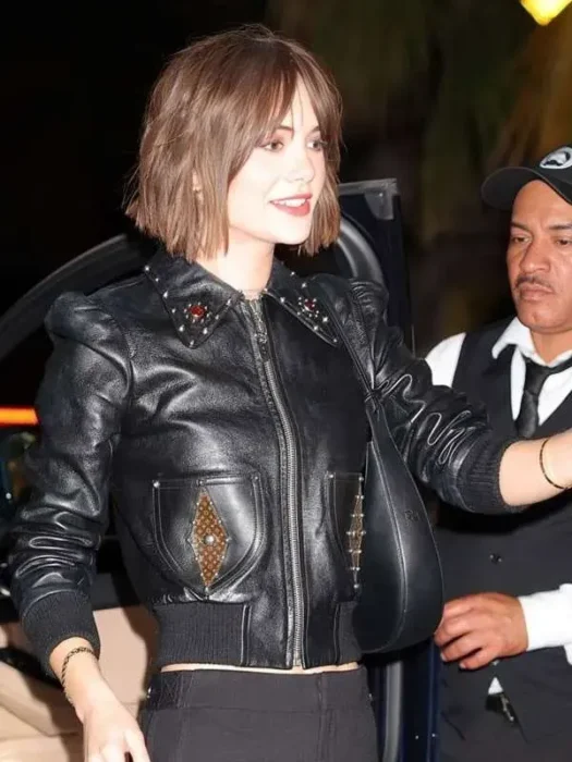 LA Emilia Jones Bomber Black Leather Jacket