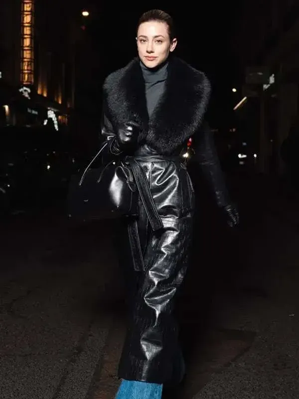 Lili Reinhart Black Leather Coat