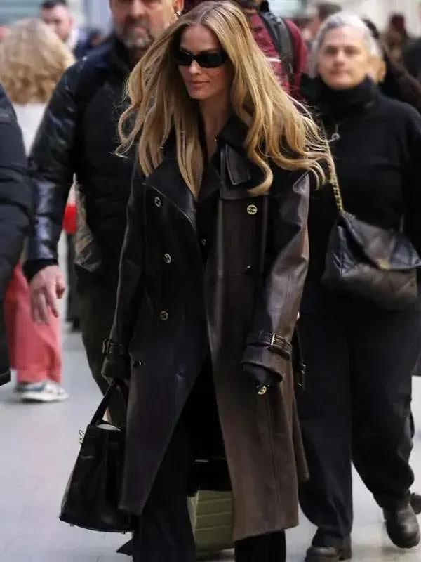 Margot Robbie Leather Black Coat