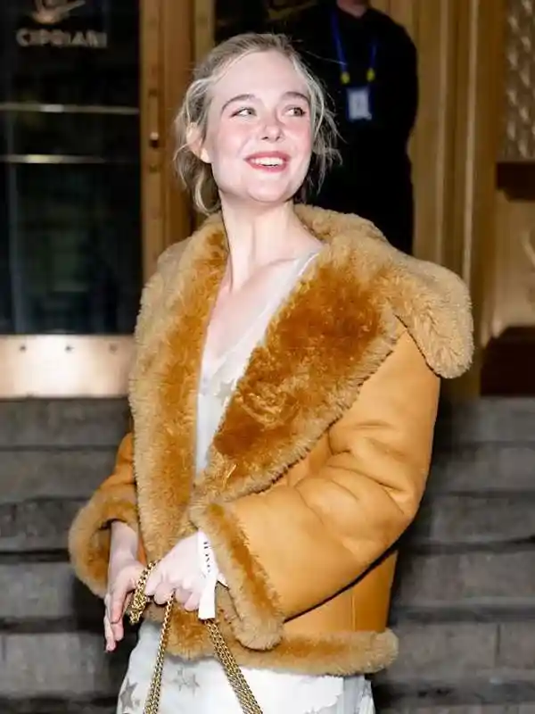 NYC Elle Fanning Brown Shearling Jacket