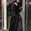 NYC Emily Ratajkowski Black Leather Coat