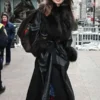 NYC Emily Ratajkowski Leather Black Coat