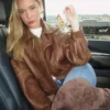 Olivia Ponton Super Bowl Party Leather Jacket Brown