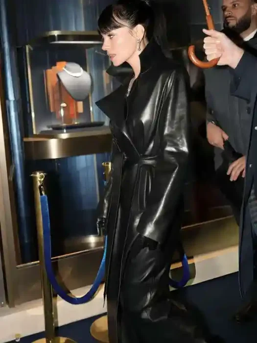 PFW 2026 Lily Allen Black Leather Coat