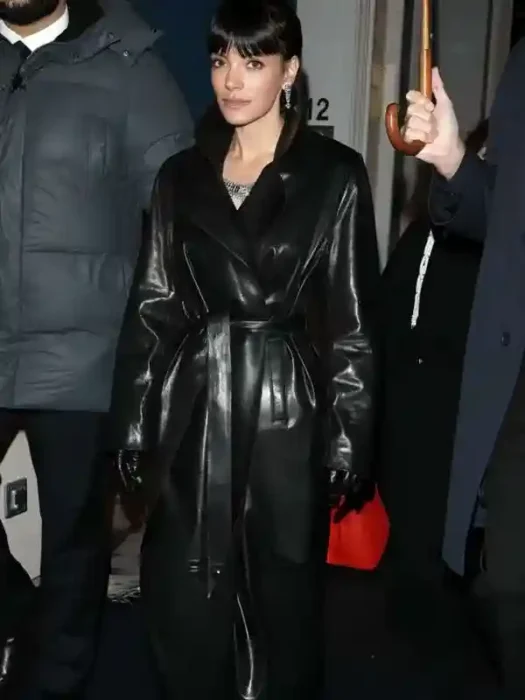 PFW Lily Allen Black Leather Coat