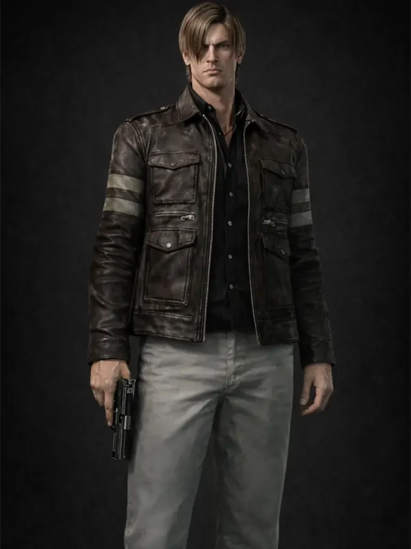 Resident Evil Requiem Leon Kennedy Black Leather Jacket