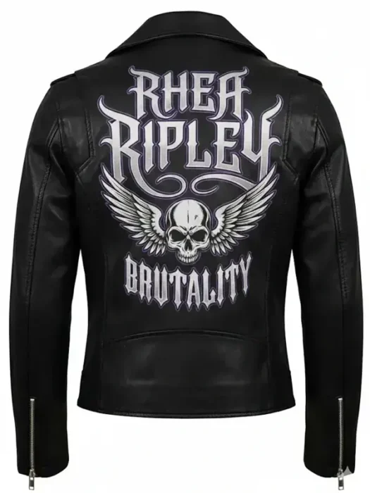 Rhea Ripley Black Leather Biker Jacket Back