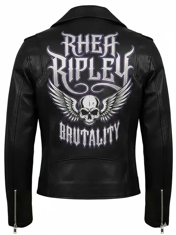 Rhea Ripley Black Leather Biker Jacket Back