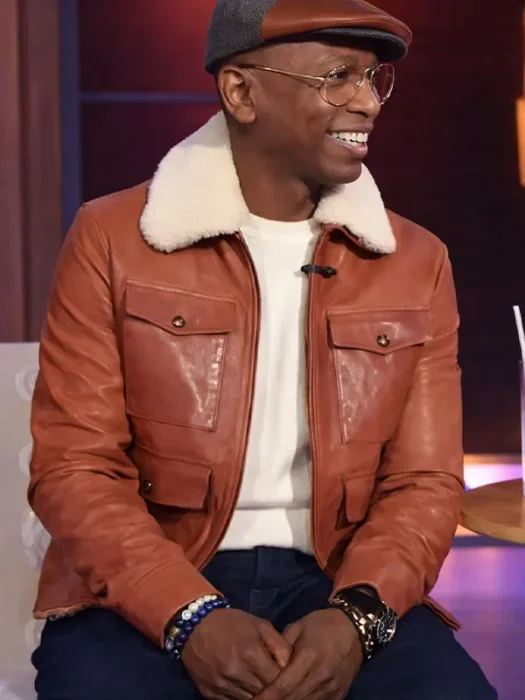 Sherri Guy Torry Brown Leather Jacket With Shearling Collar