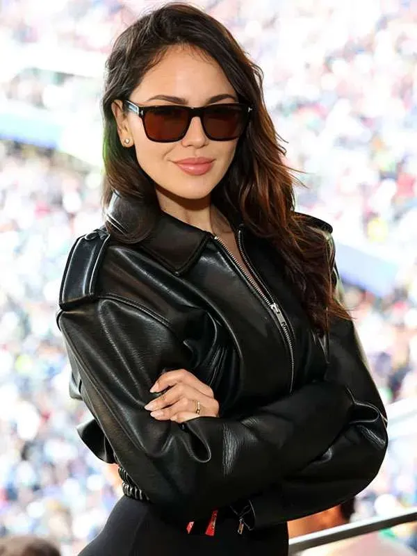 Super Bowl 2026 Eiza Gonzalez Black Leather Jacket