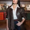 Super Bowl Olivia Culpo Brown Leather Jacket