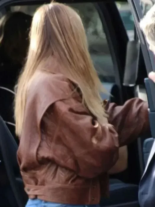 Super Bowl Party Olivia Ponton Brown Leather Jacket