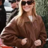 Super Bowl Party Olivia Ponton Leather Brown Jacket